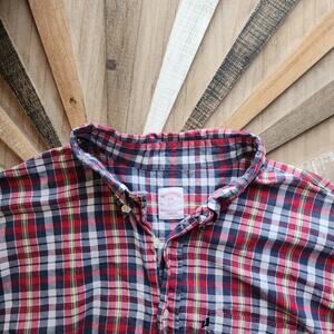 Brooks Brothers 346 XXL Plaid Shirt, Red/Black/White/Yellow, 100% Cotton